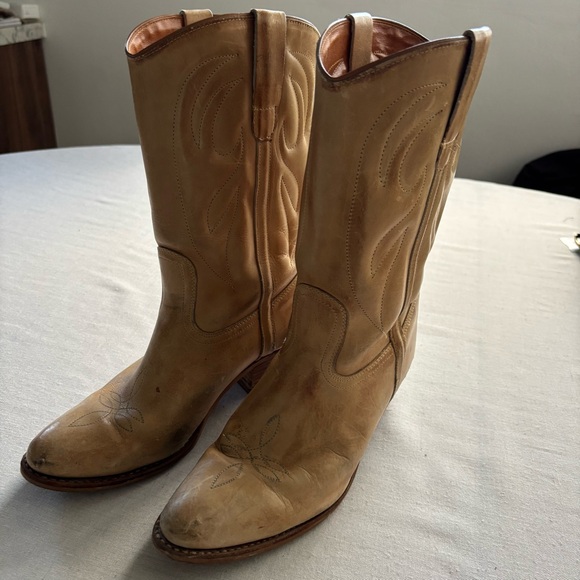 Vintage Tan Leather Cowboy Boots Women’s 9 Western Riding Style - Picture 3 of 8